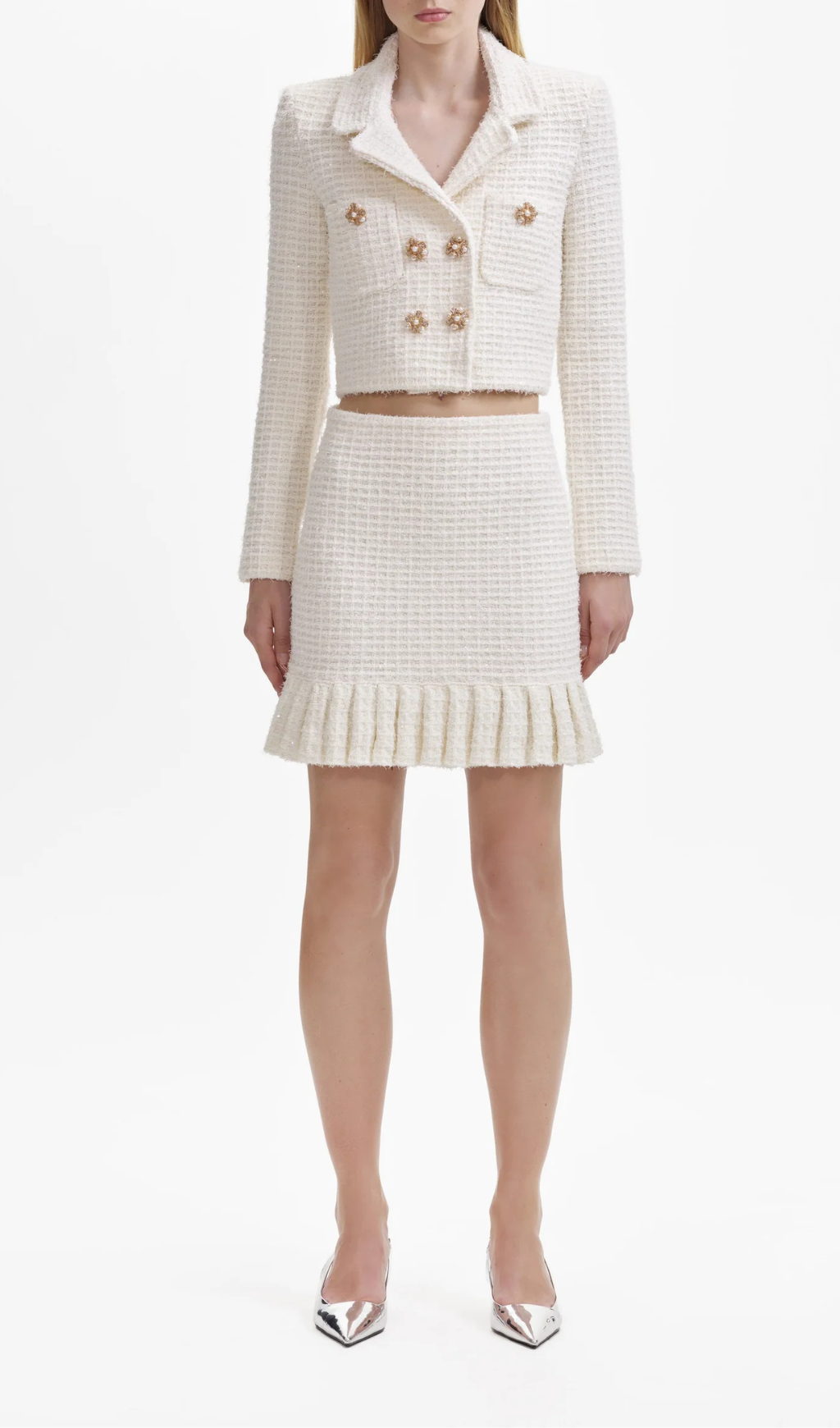 CREAM SEQUIN TEXTURED KNIT JACKET Flowering Girl