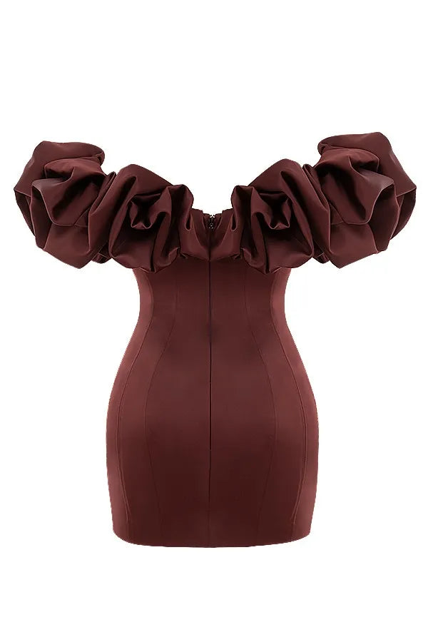 Burgundy Satin Ruffle Strapless Mini Dress Flowering Girl