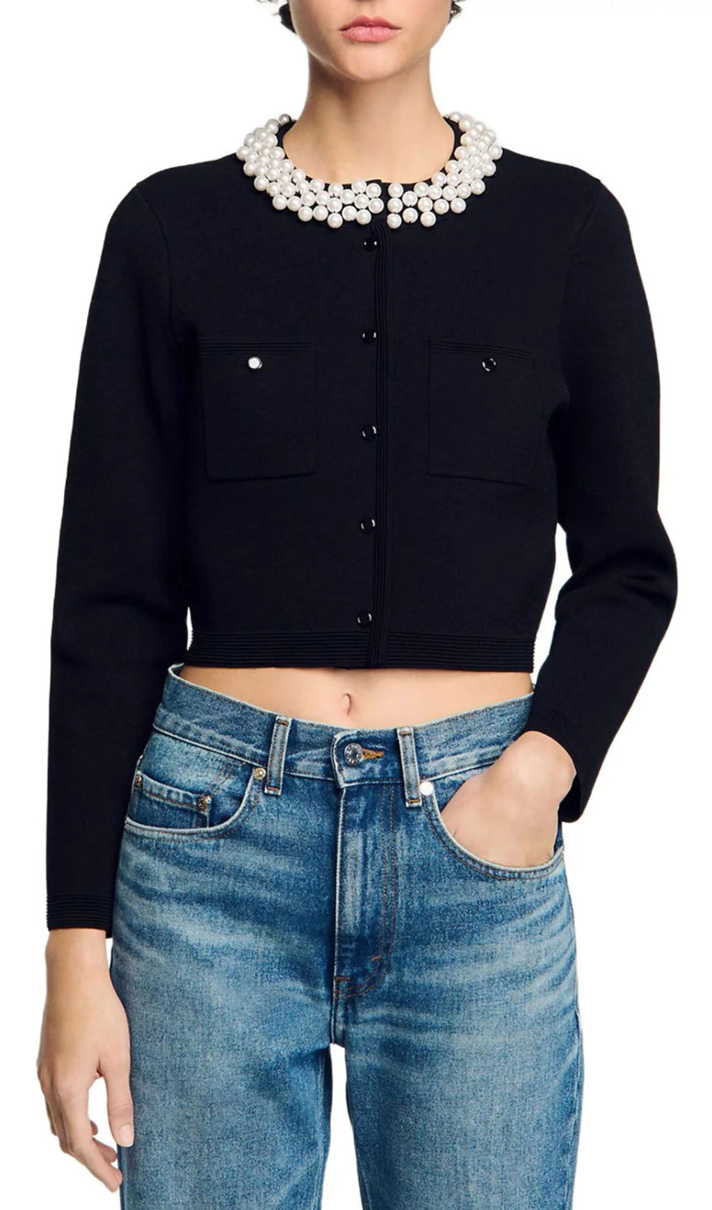Beaded Collar Cardigan Flowering Girl