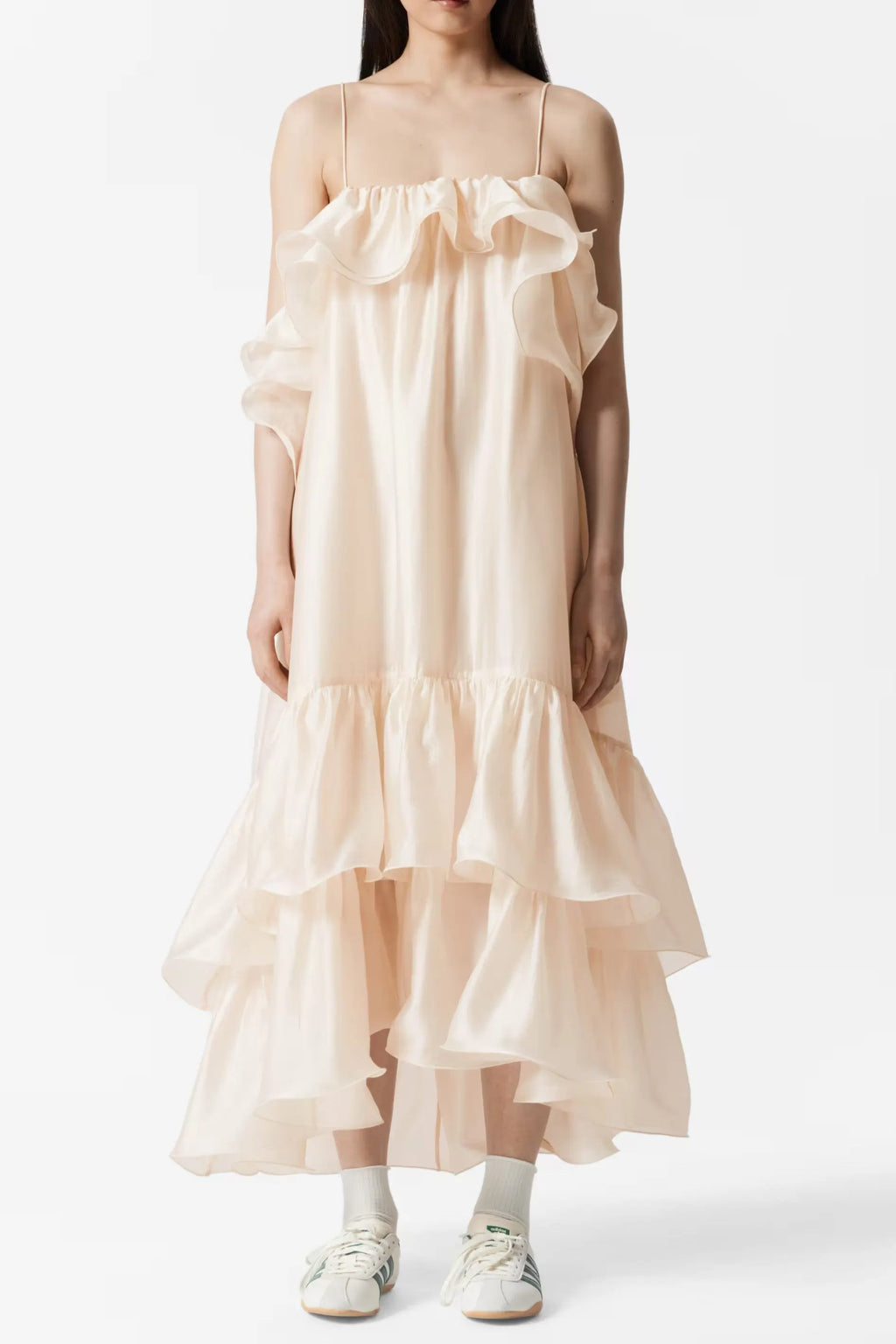 Hedwig Off-Shoulder Floral Printed Ruffle Maxi Dress In Beige Flowering Girl