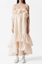Hedwig Off-Shoulder Floral Printed Ruffle Maxi Dress In Beige Flowering Girl