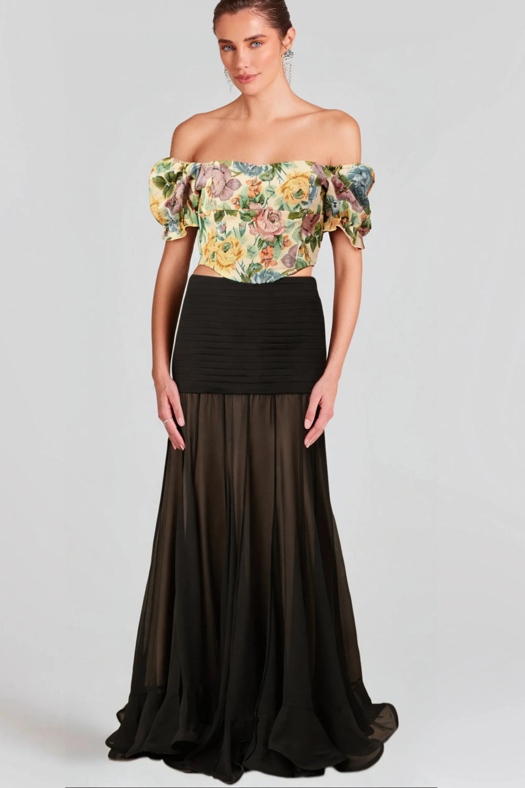 Constance Floral-Print Jacquard Cropped Top Flowering Girl