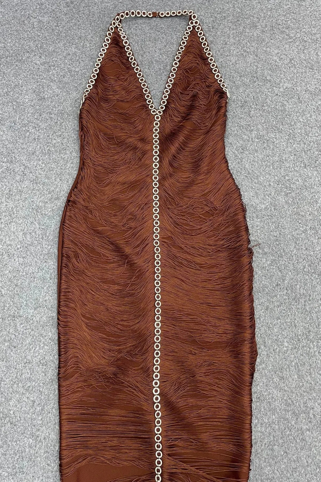 Chocolate Brown Micro-Fringe Textured Synthetic Sheath Dress Flowering Girl