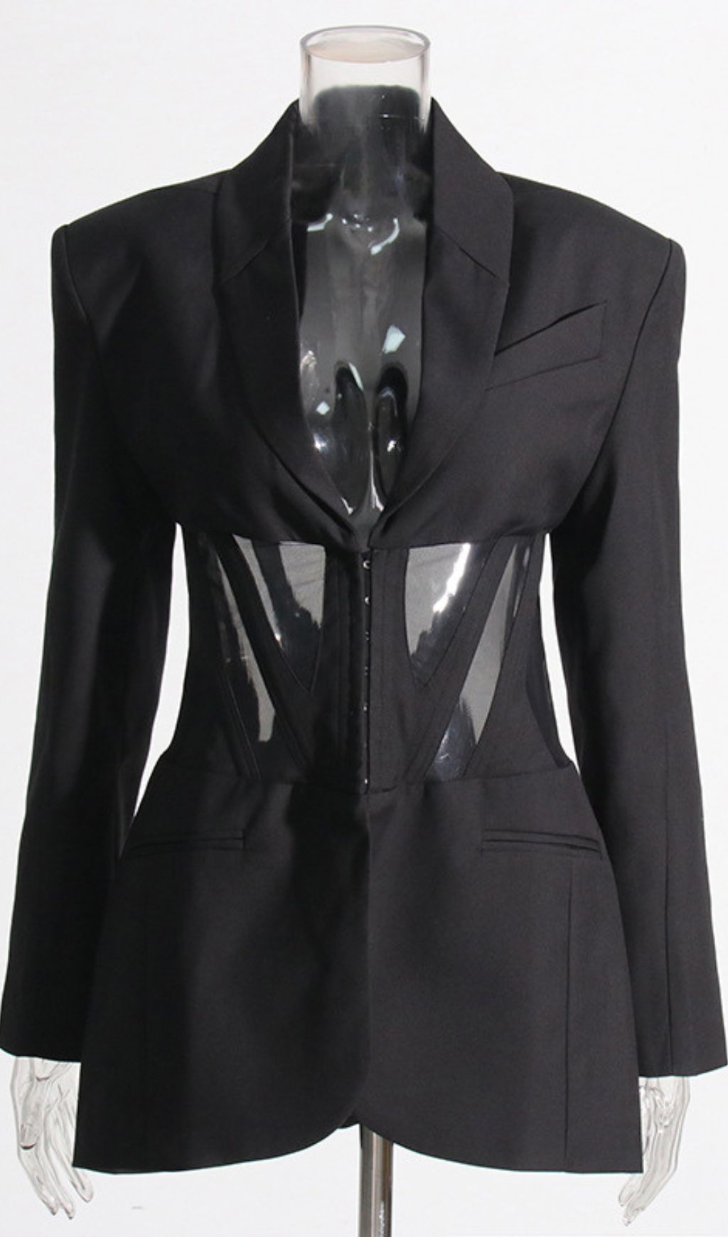 Paneled Perspective Blazer In Black Flowering Girl