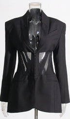 Paneled Perspective Blazer In Black Flowering Girl