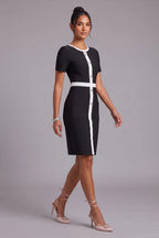 Black Dress with White Contrast Paneling Flowering Girl