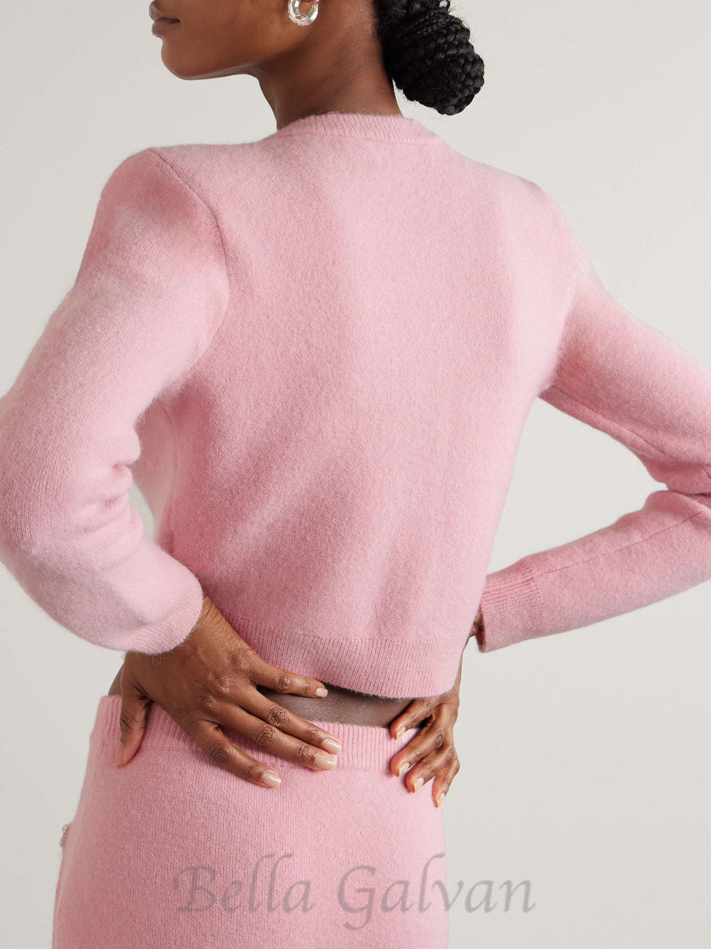 Rhinestone-embellishment padded-shoulders knitted cardigan in pink Flowering Girl