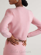 Rhinestone-embellishment padded-shoulders knitted cardigan in pink Flowering Girl