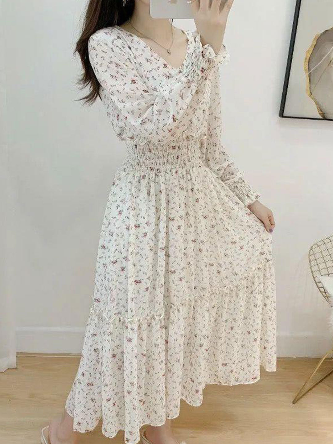 Janet Classic Floral Ruffle Chiffon Dress-Yellow Flowering Girl