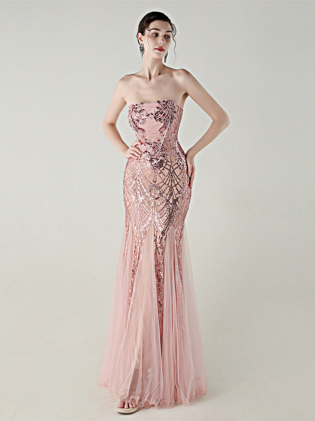 Sequin Strapless Tulle Maxi Dress Flowering Girl