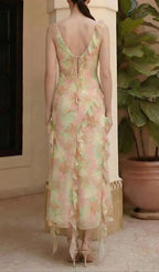 Jessie Tie Dye V-Neck Ruffle Tie-Up Midi Dress Flowering Girl