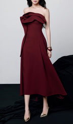 Kesia Red Strapless Midi Dress Flowering Girl