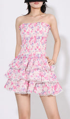Aglaea Pink Floral Ruffle Mini Dress Flowering Girl