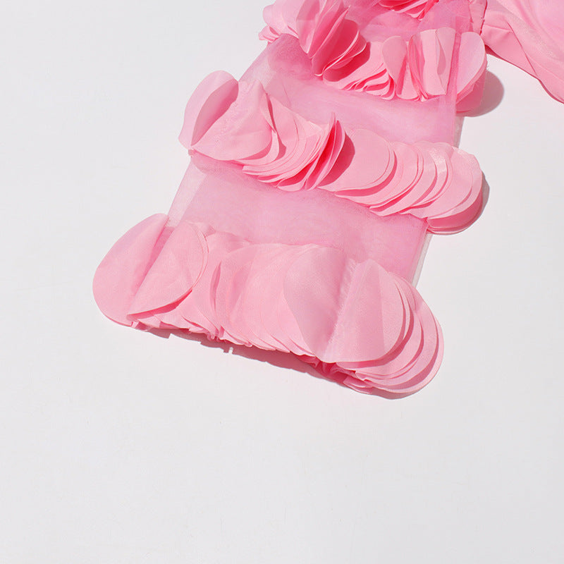 petals strapless tulle maxi dress in pink Flowering Girl
