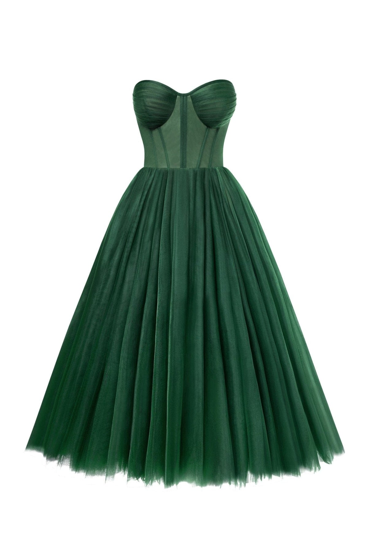 Emerald Green Strapless Puffy Midi Tulle Dress Flowering Girl