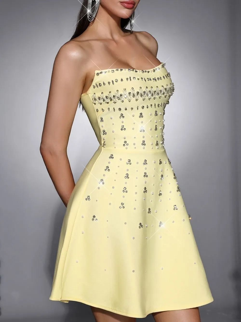 Mahalia Strapless Diamante Mini Dress Flowering Girl