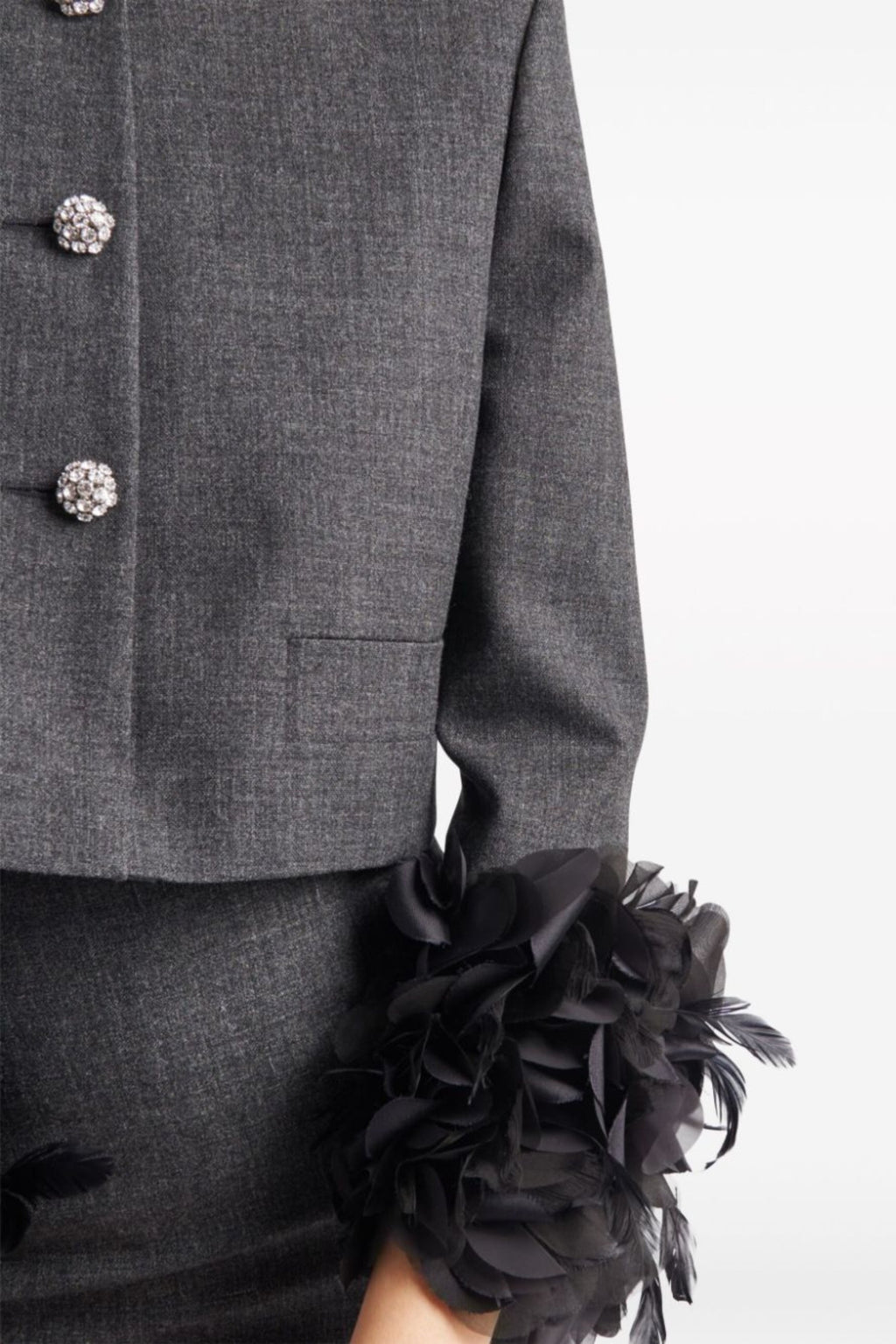 Feather-Trim Single-Breasted Wool Jacket Flowering Girl