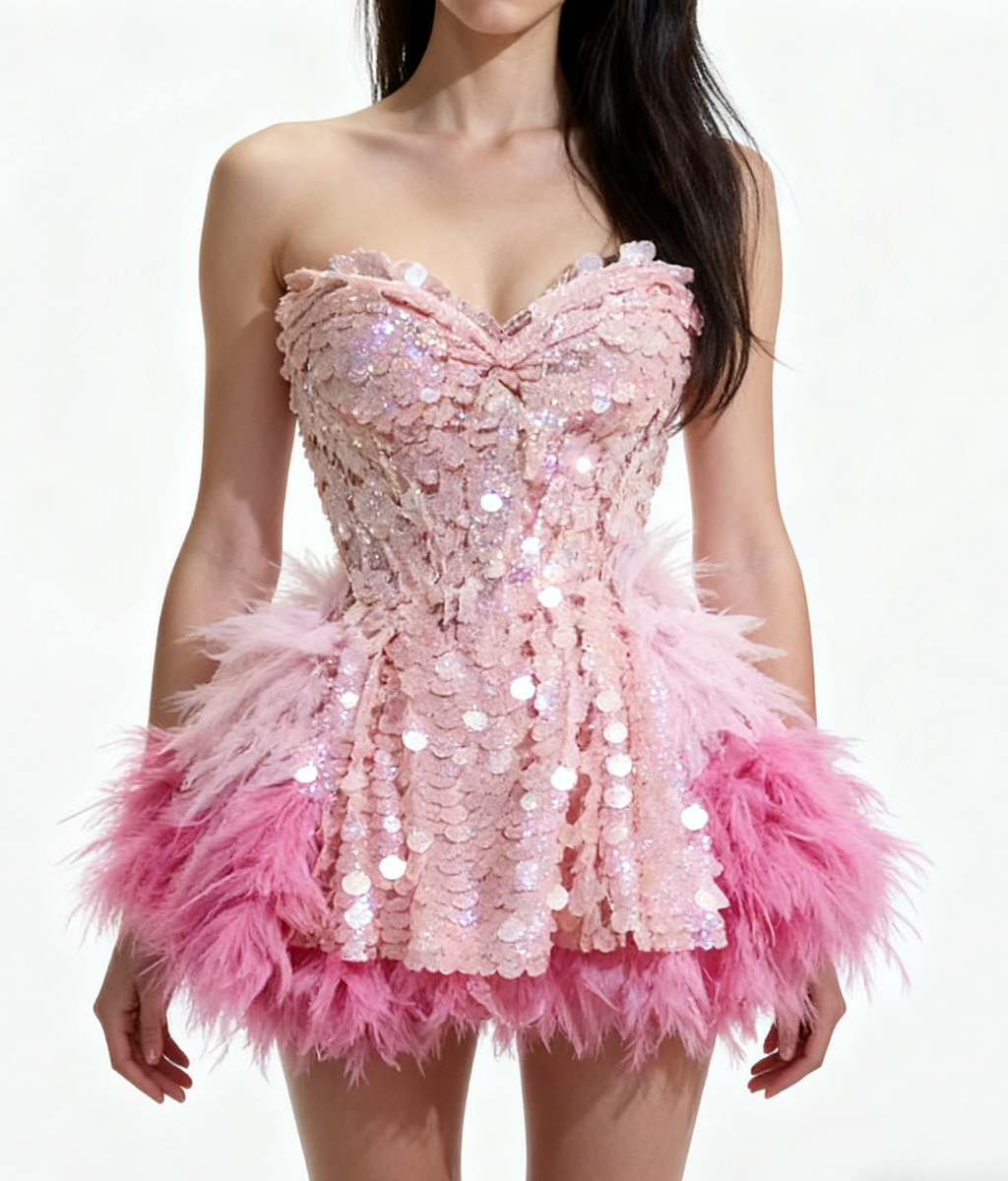 Sparkly Sequins Ruffles Backless Two Pieces Set Flowering Girl