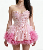 Sparkly Sequins Ruffles Backless Two Pieces Set Flowering Girl
