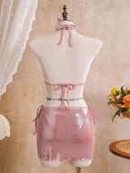 Ambric Pink Flower Three-Piece Swimsuit Flowering Girl