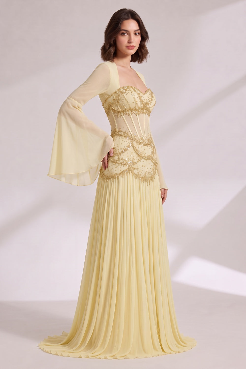 Pale Yellow Chiffon a-Line Gown Flowering Girl