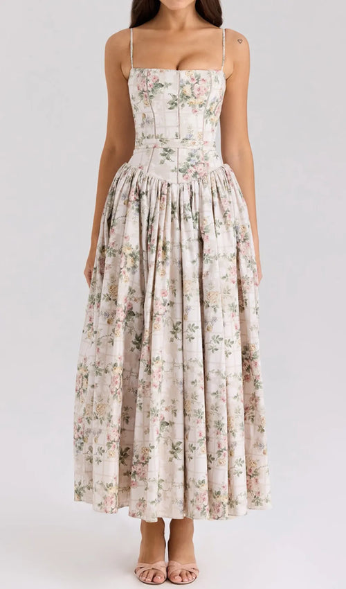 Ashira Beige Floral Maxi Dress Flowering Girl