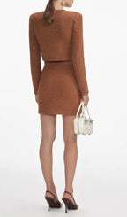 Brown Textured Knit Mini Skirt Flowering Girl