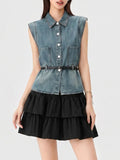 Marije Denim Vest & Skirt Set Flowering Girl