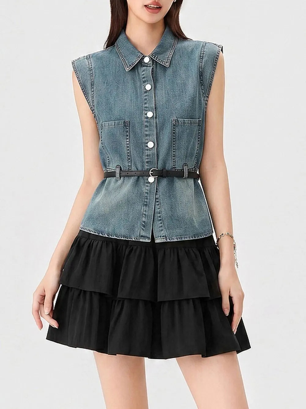 Marije Denim Vest & Skirt Set Flowering Girl
