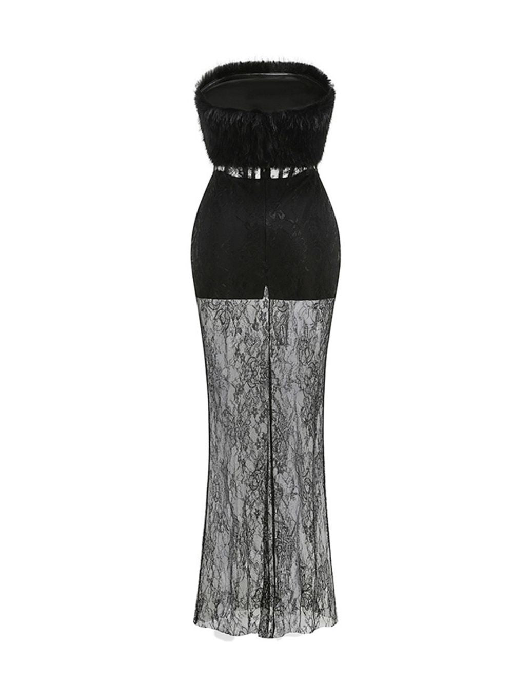 Melany Black Strapless Lace Maxi Dress Flowering Girl