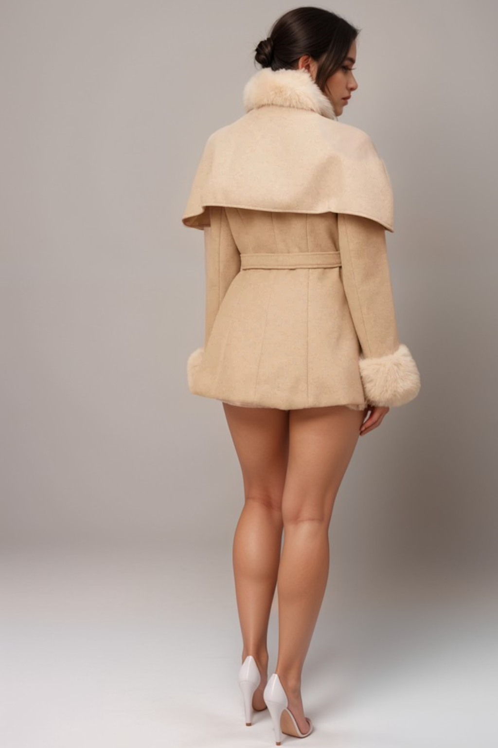Rosella Detachable-Cape Faux-Fur Coat Flowering Girl