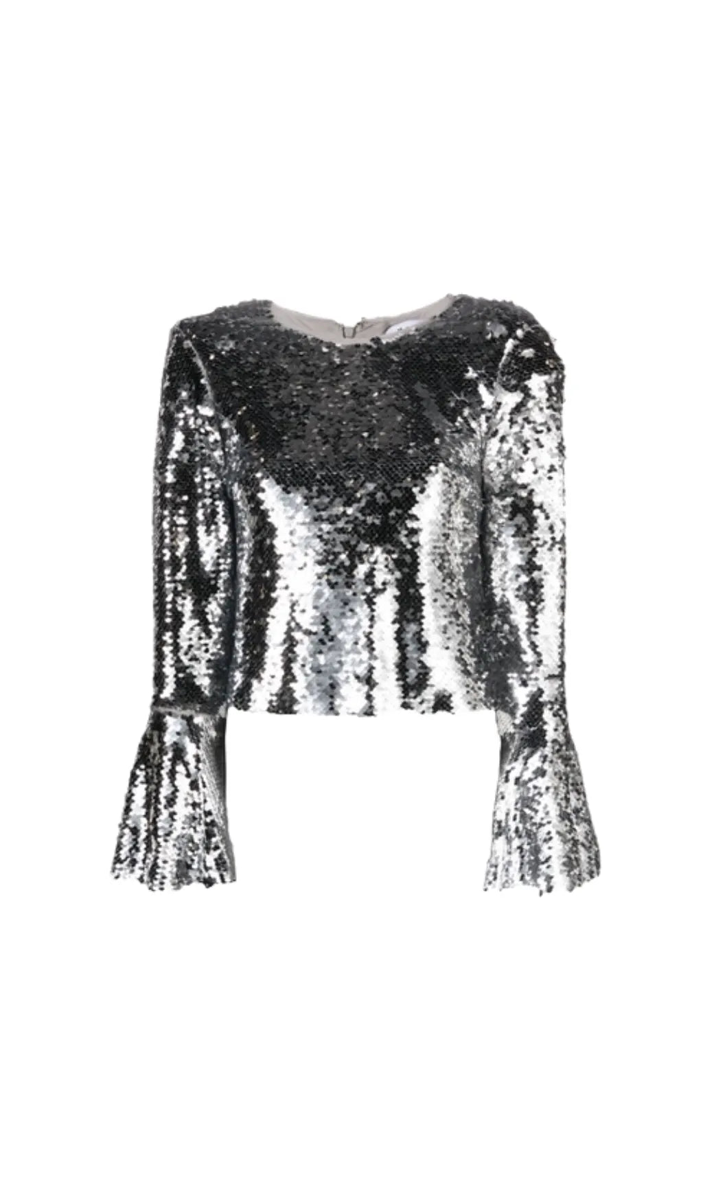 SILVER SEQUIN FLARED SLEEVE TOP Flowering Girl