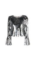 SILVER SEQUIN FLARED SLEEVE TOP Flowering Girl