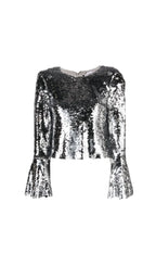 SILVER SEQUIN FLARED SLEEVE TOP Flowering Girl