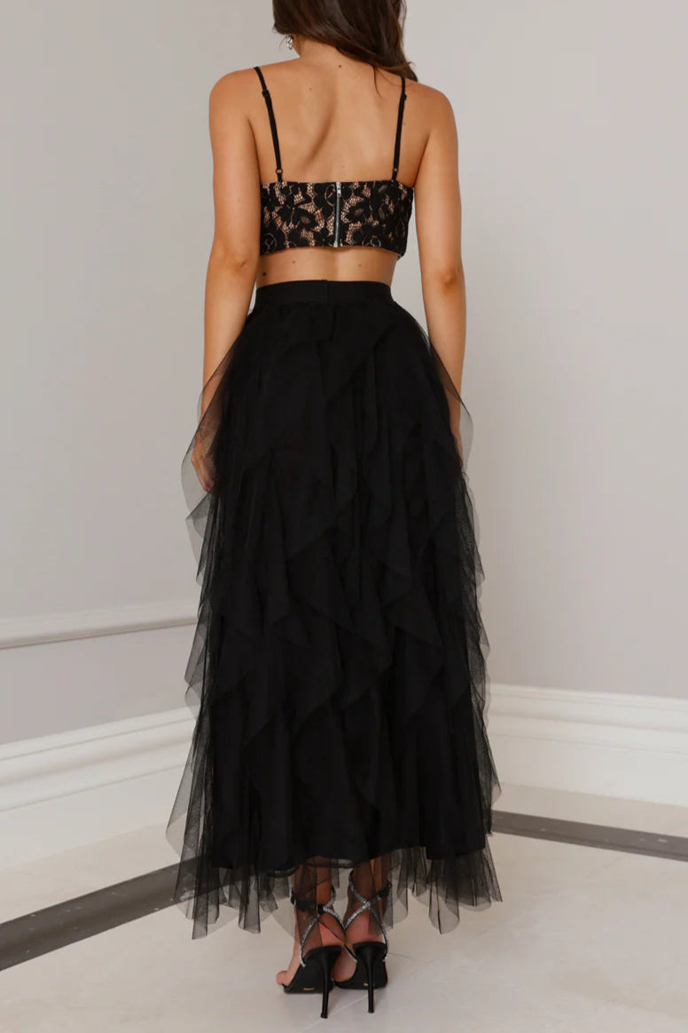 Lace Tulle Set In Black Flowering Girl