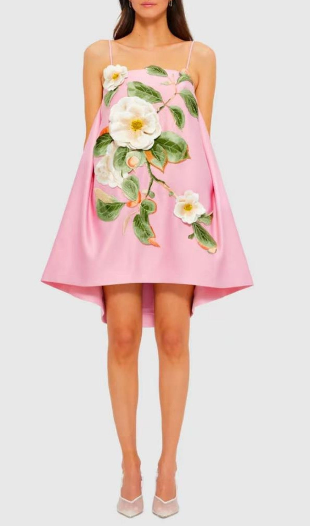 Fina Pink Flower Embroidery Mini Dress Flowering Girl