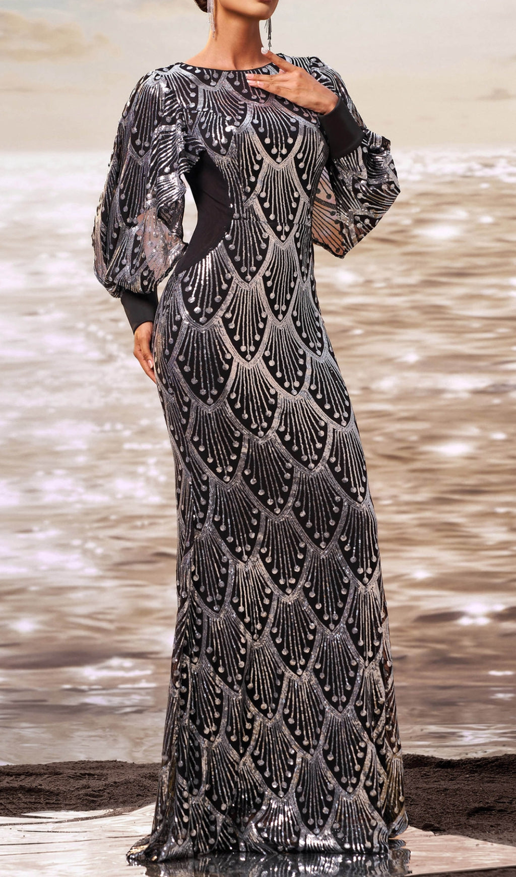 Dewi Long Sleeve Sequin Maxi Dress Flowering Girl