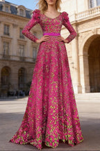 Pink Embroidered Sequin Long Dress Flowering Girl