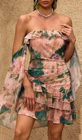 Chelan Cape Ruffle Floral Mini Dress Flowering Girl
