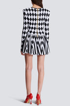 Diamond Jacquard Flared Knit Mini Dress Flowering Girl