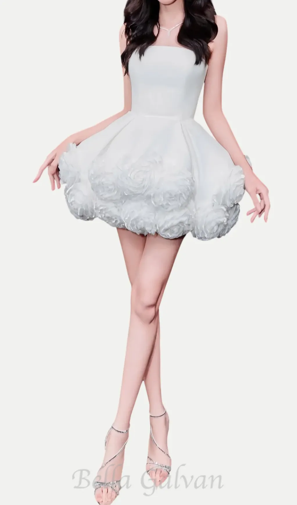 Sebast Flower Strapless Velvet Mini Dress in White Flowering Girl
