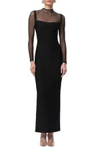 Tina Black Long-Sleeve Mesh See-Through Bandage Maxi Dress Flowering Girl