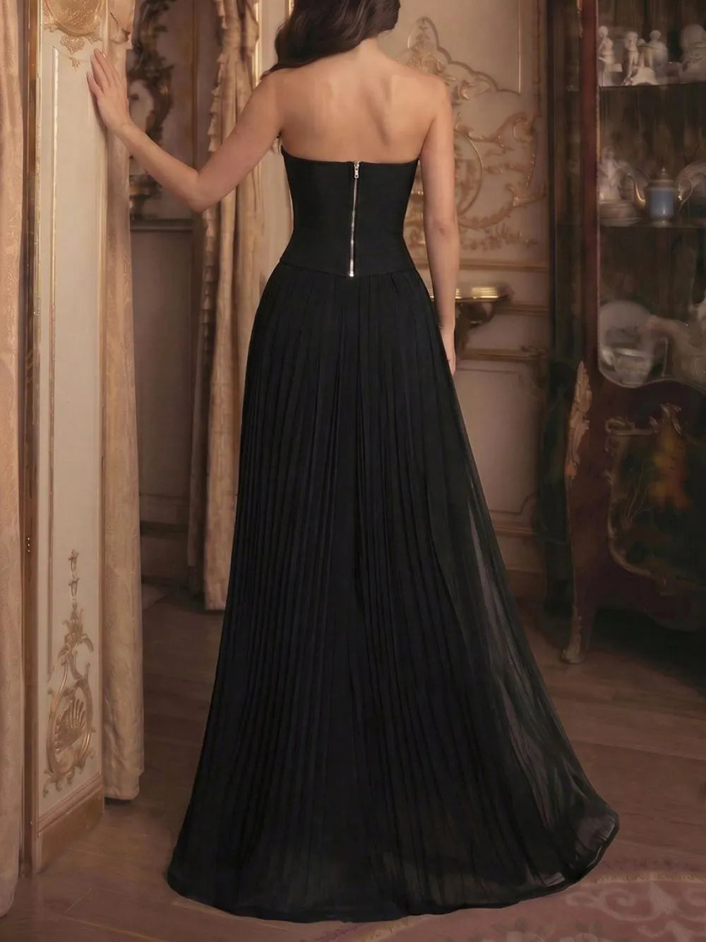 Marivel Black Strapless Diamante Top & Pleated Skirt Flowering Girl
