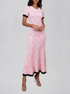 Fayric Short Sleeve Rhombus Maxi Dress Flowering Girl