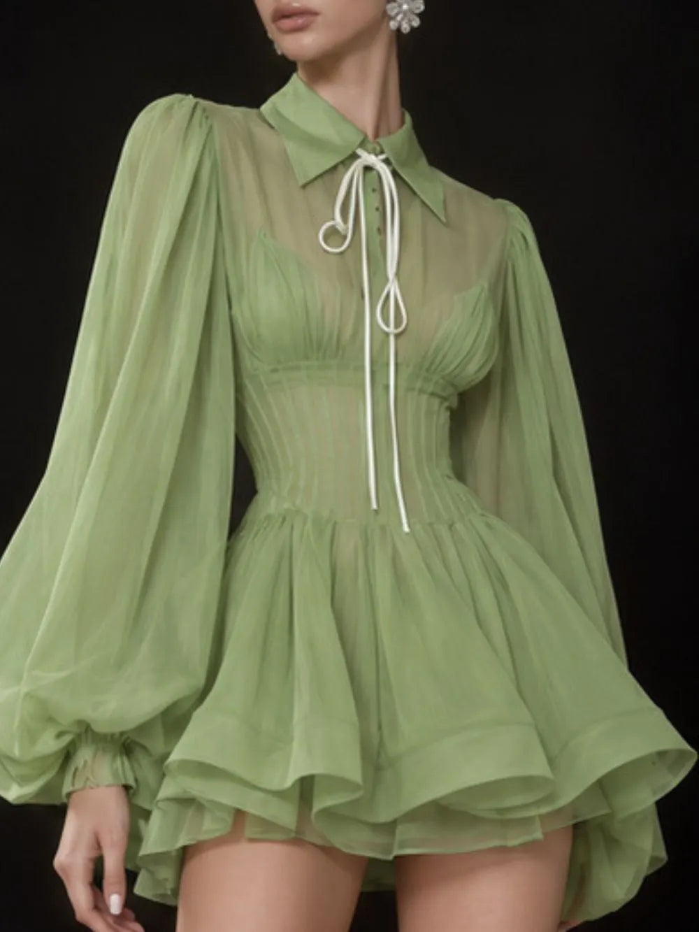 Merilyn Lantern Sleeve Mini Dress Flowering Girl