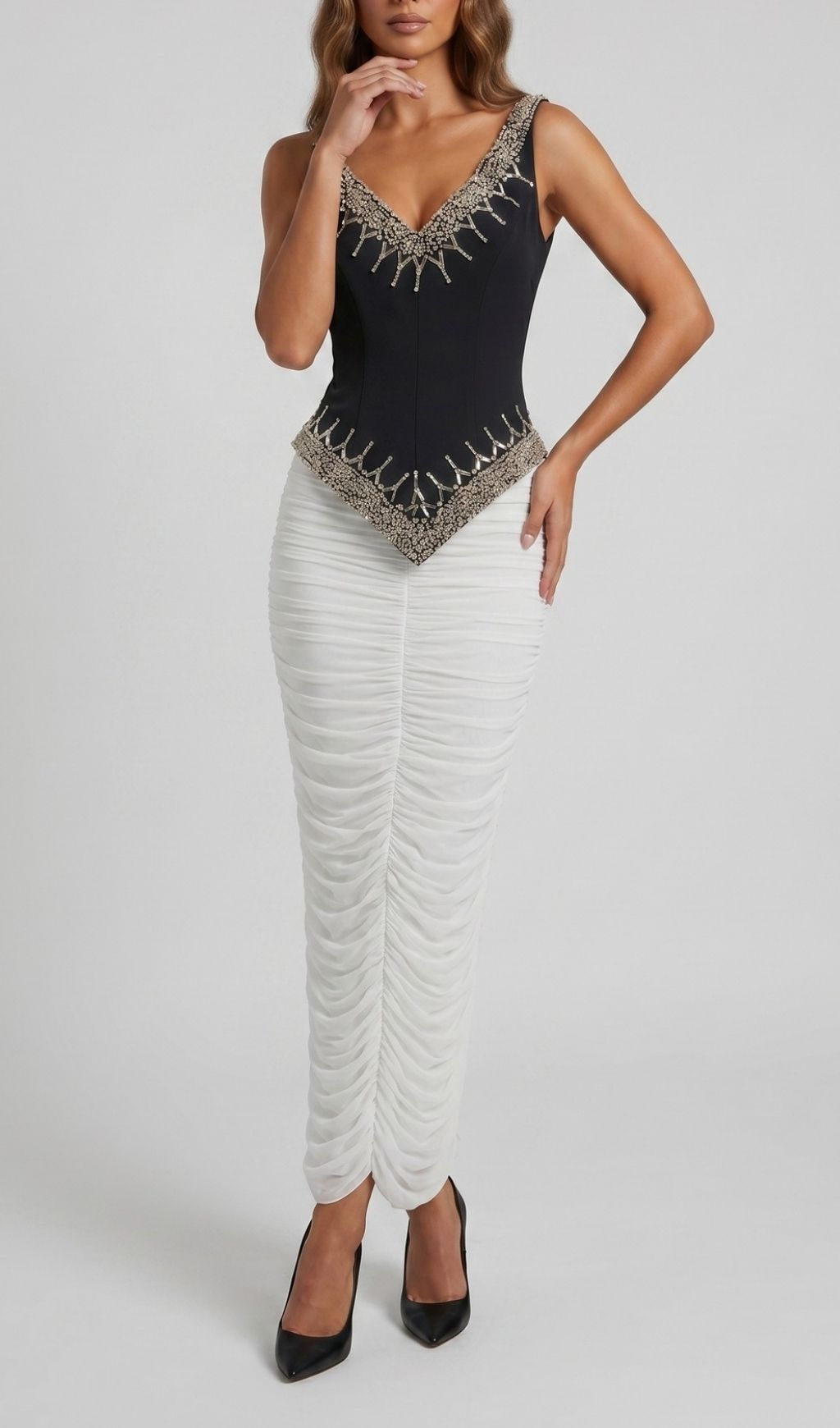Kikuko Diamante Top & Ruched Maxi Skirt Flowering Girl