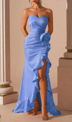 Jeong Blue Strapless Flower Maxi Dress Flowering Girl