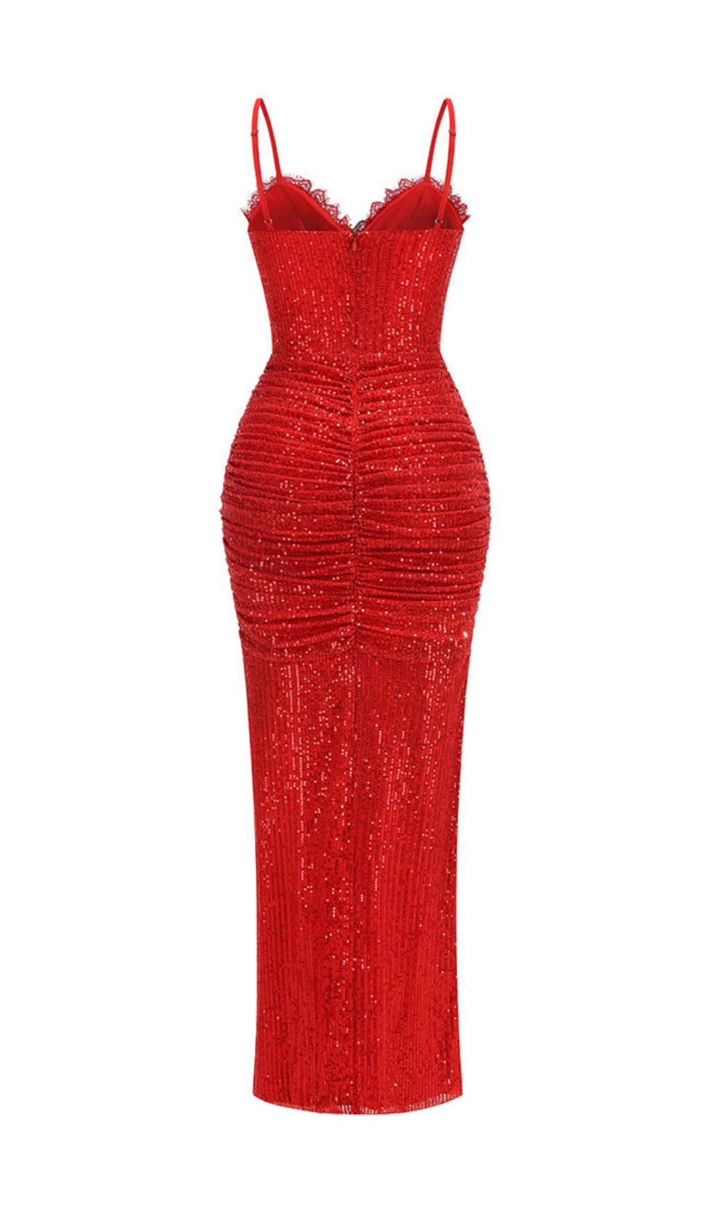 Janella Red Strappy Sequin Ruched Maxi Dress Flowering Girl
