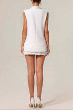 White V-Neck Sleeveless Diamond Midi Suit Top Flowering Girl