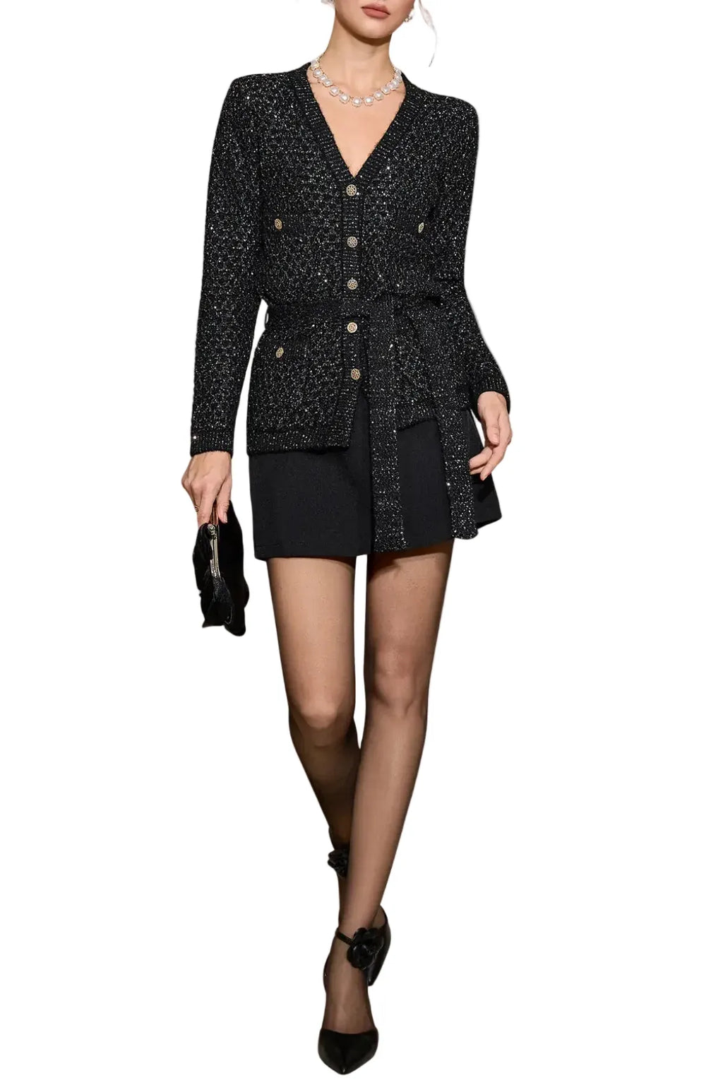 Emilia Sequin Embellished Cardigan - Black Flowering Girl